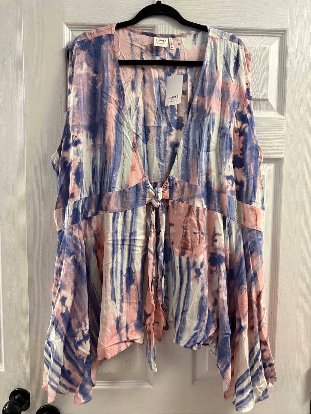 🆕 Simple by Suzanne Betro Deep V Tie Front Tie Dye Top